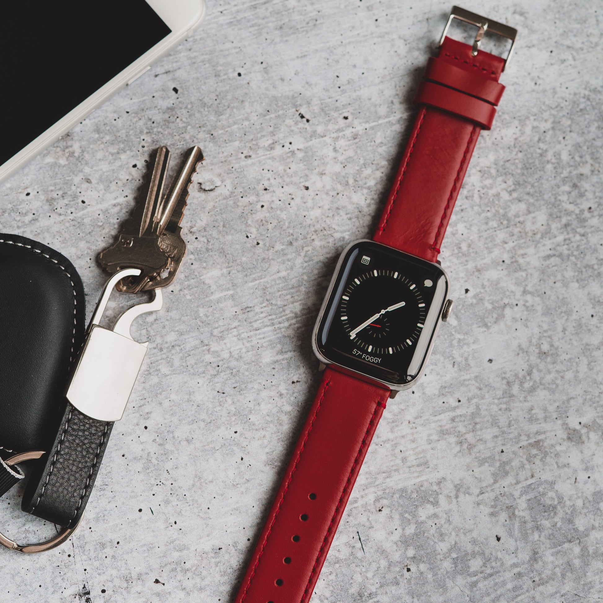 Handdn Red Calfskin Apple Watch Band – Waves Texture