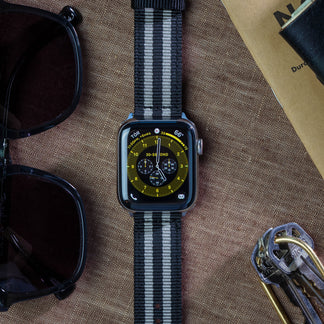 Apple Watch Two Piece NATO® Style Smoke Black Bond Watch Band | Barton ...