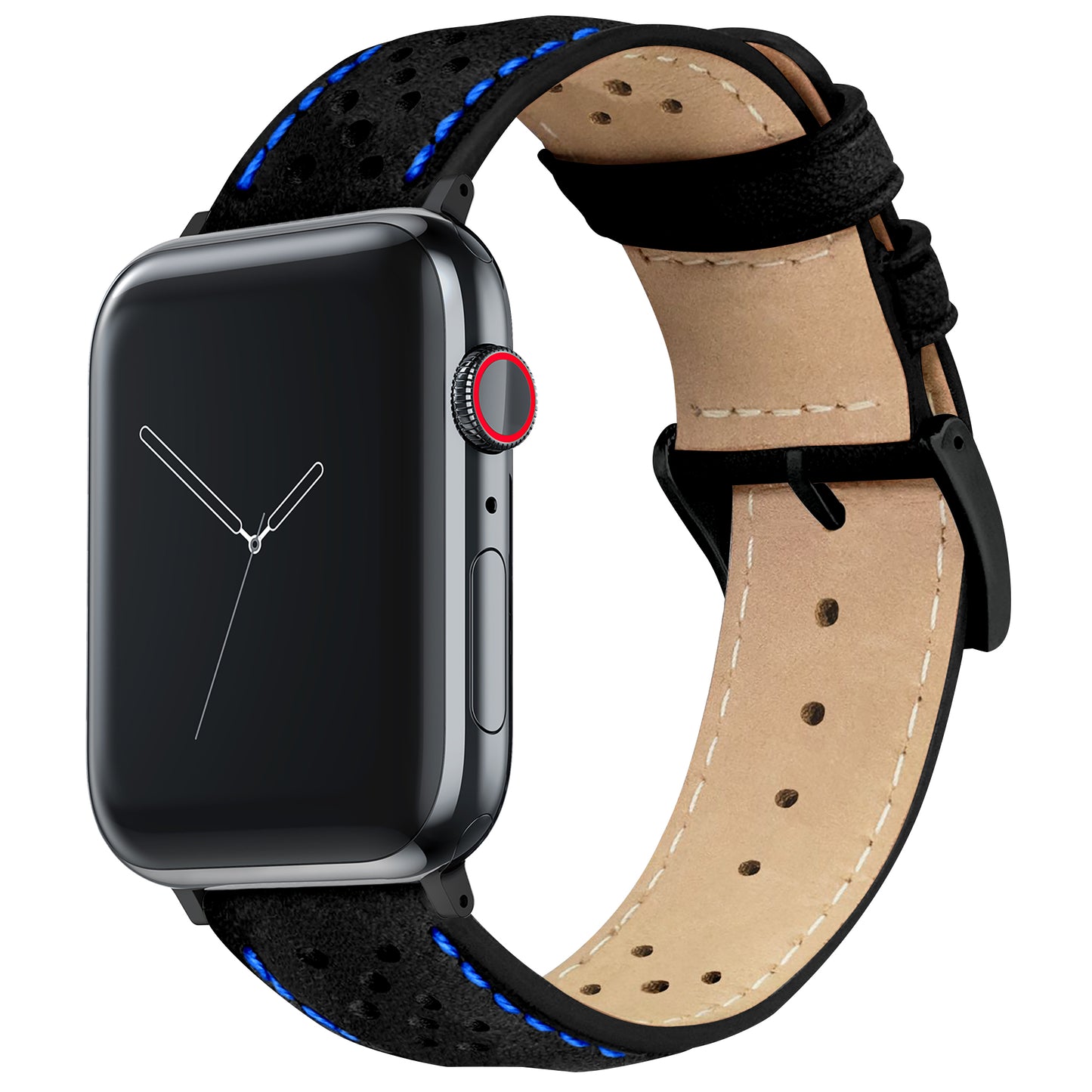 Apple Watch Black Racing Blue Stitch Horween Leather Watch Band