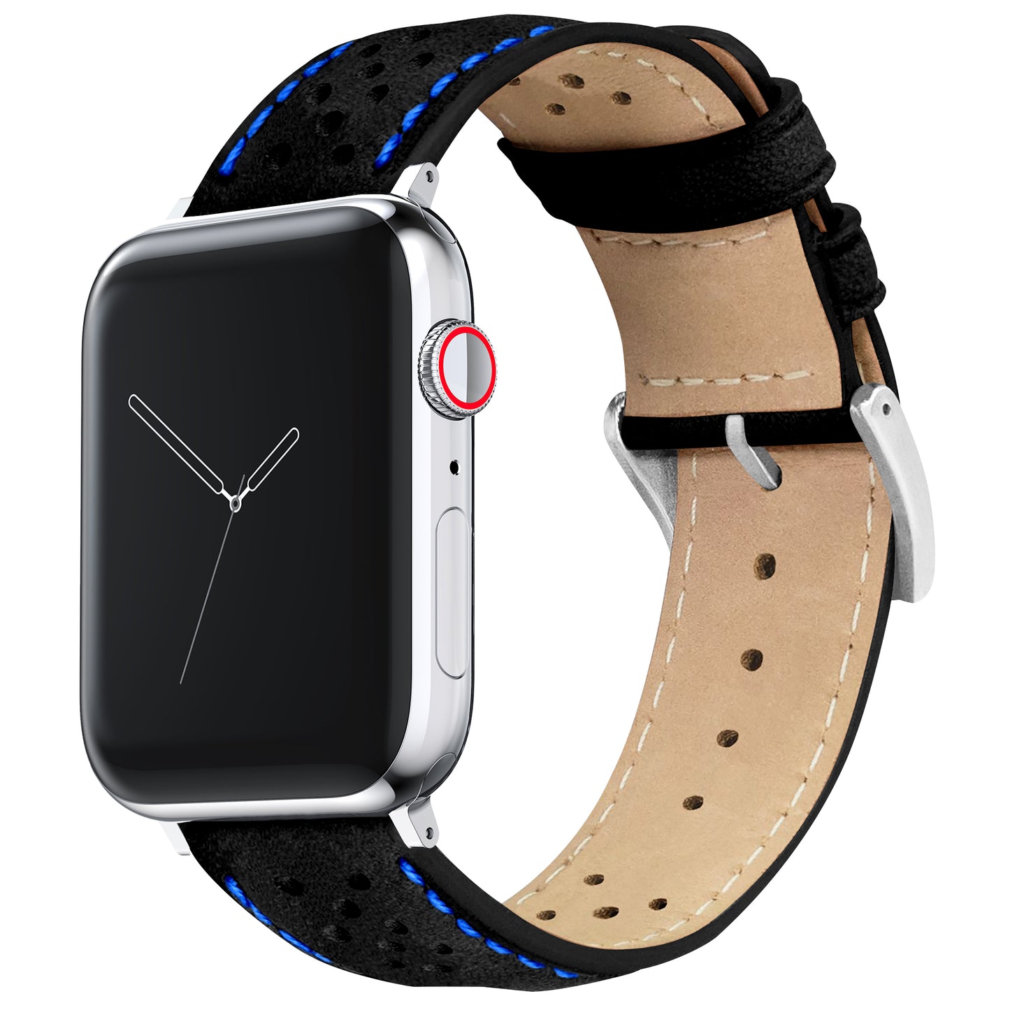 Apple Watch Black Racing Blue Stitch Horween Leather Watch Band