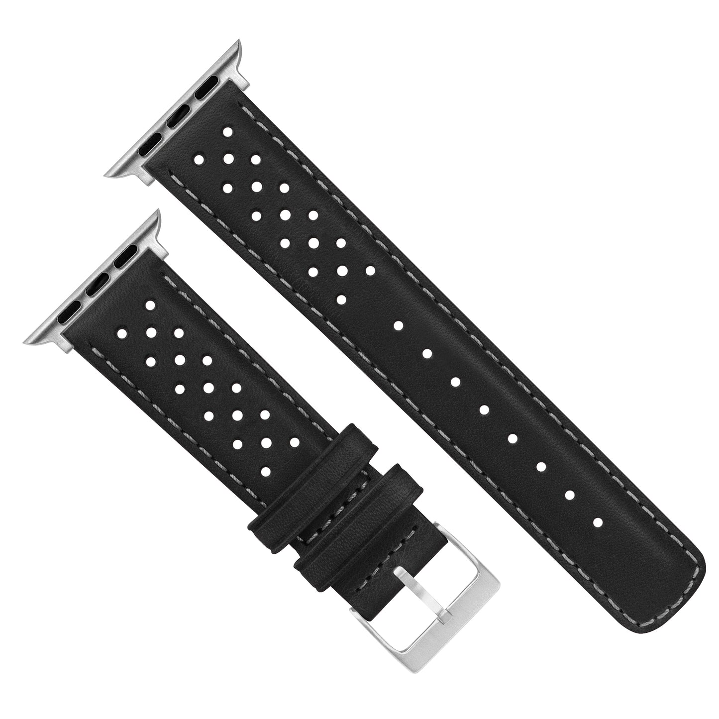 Apple Watch Black Linen Stitch Racing Horween Leather Watch Band