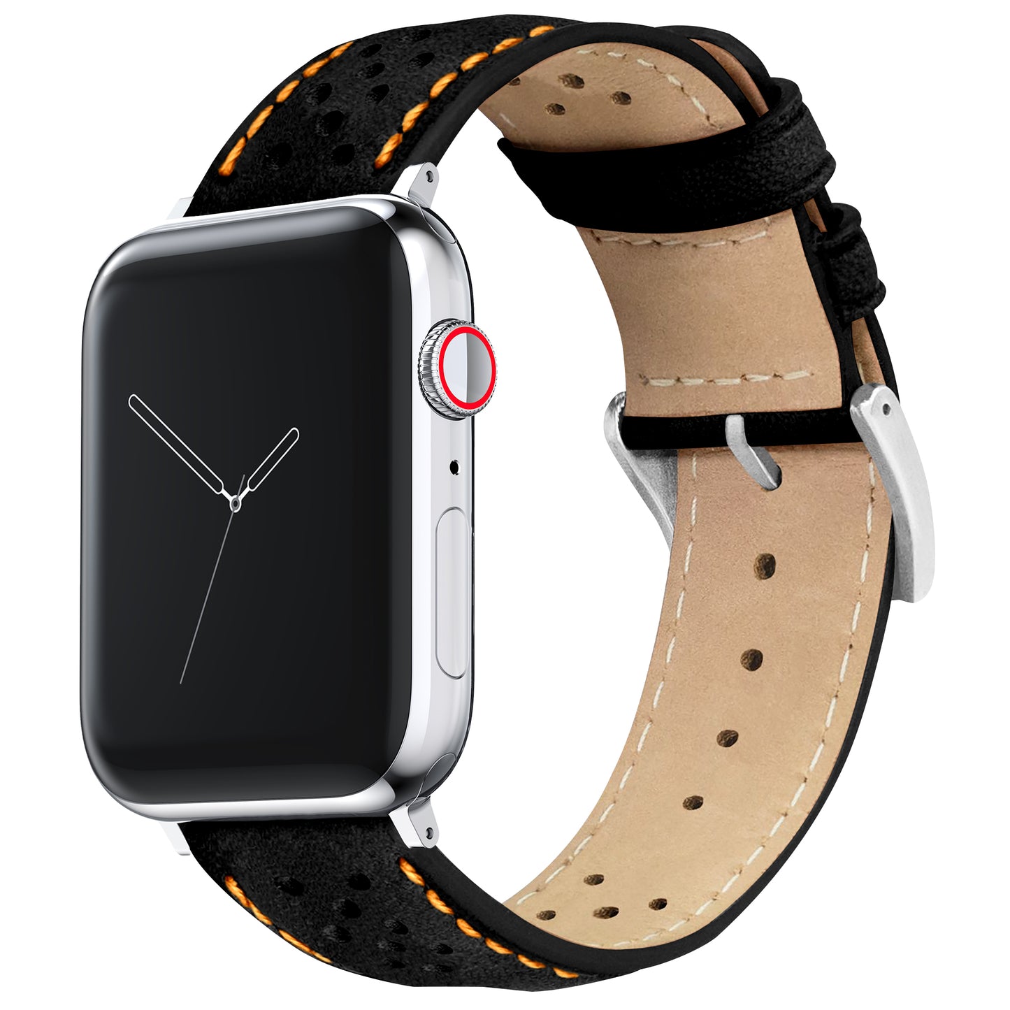 Apple Watch Black Racing Orange Stitch Horween Leather Watch Band