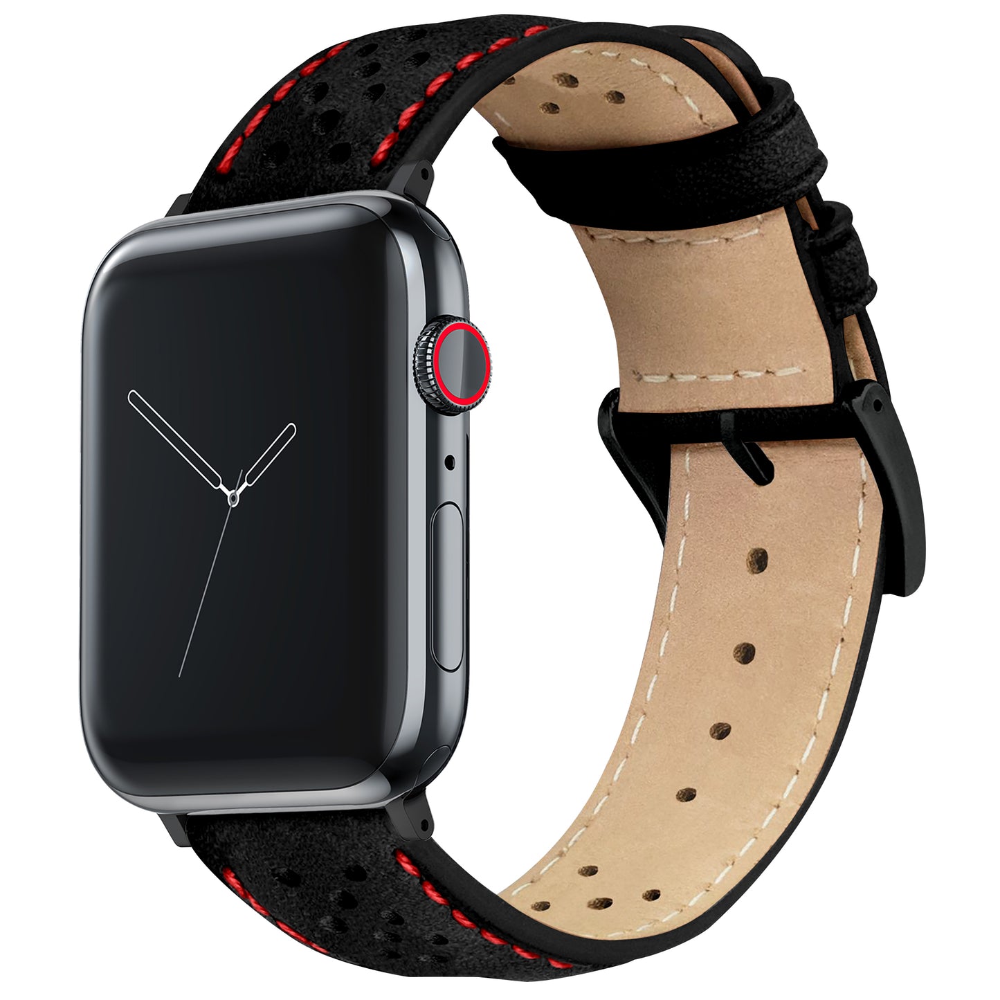 Apple Watch Black Racing Red Stitch Horween Leather Watch Band