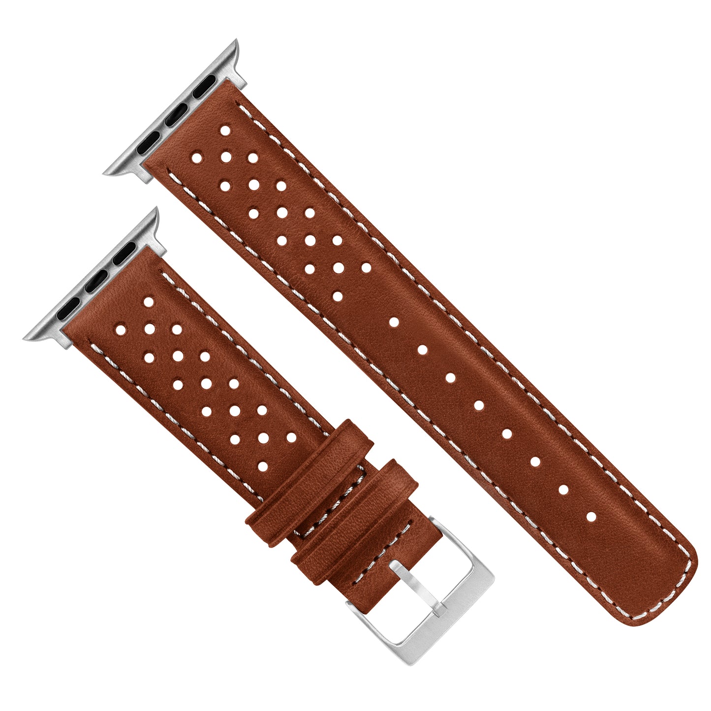 Apple Watch Chocolate Brown Linen Stitch Racing Horween Leather Watch Band