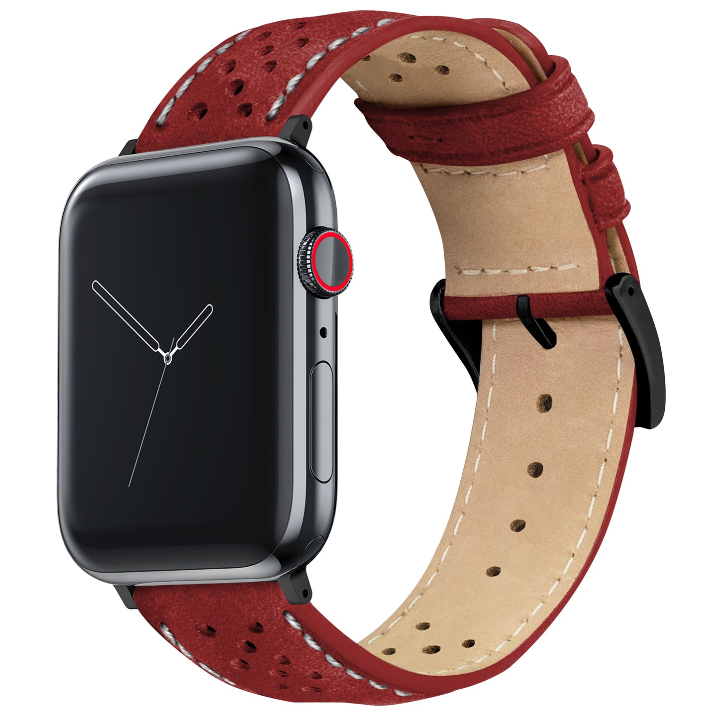 Apple Watch Crimson Red Linen Stitch Racing Horween Leather Watch Band