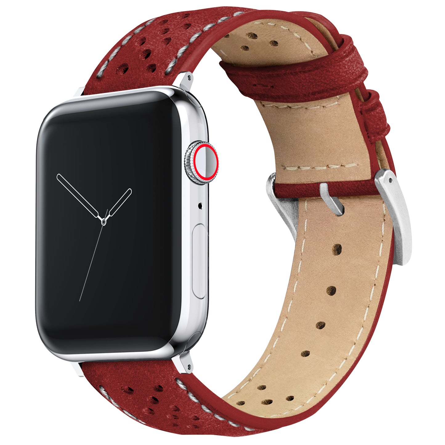 Apple Watch Crimson Red Linen Stitch Racing Horween Leather Watch Band