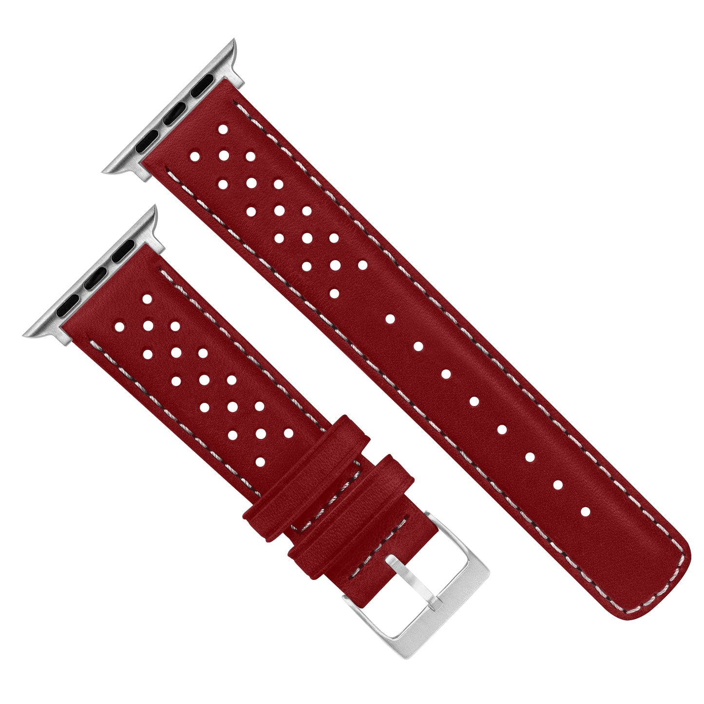 Apple Watch Crimson Red Linen Stitch Racing Horween Leather Watch Band