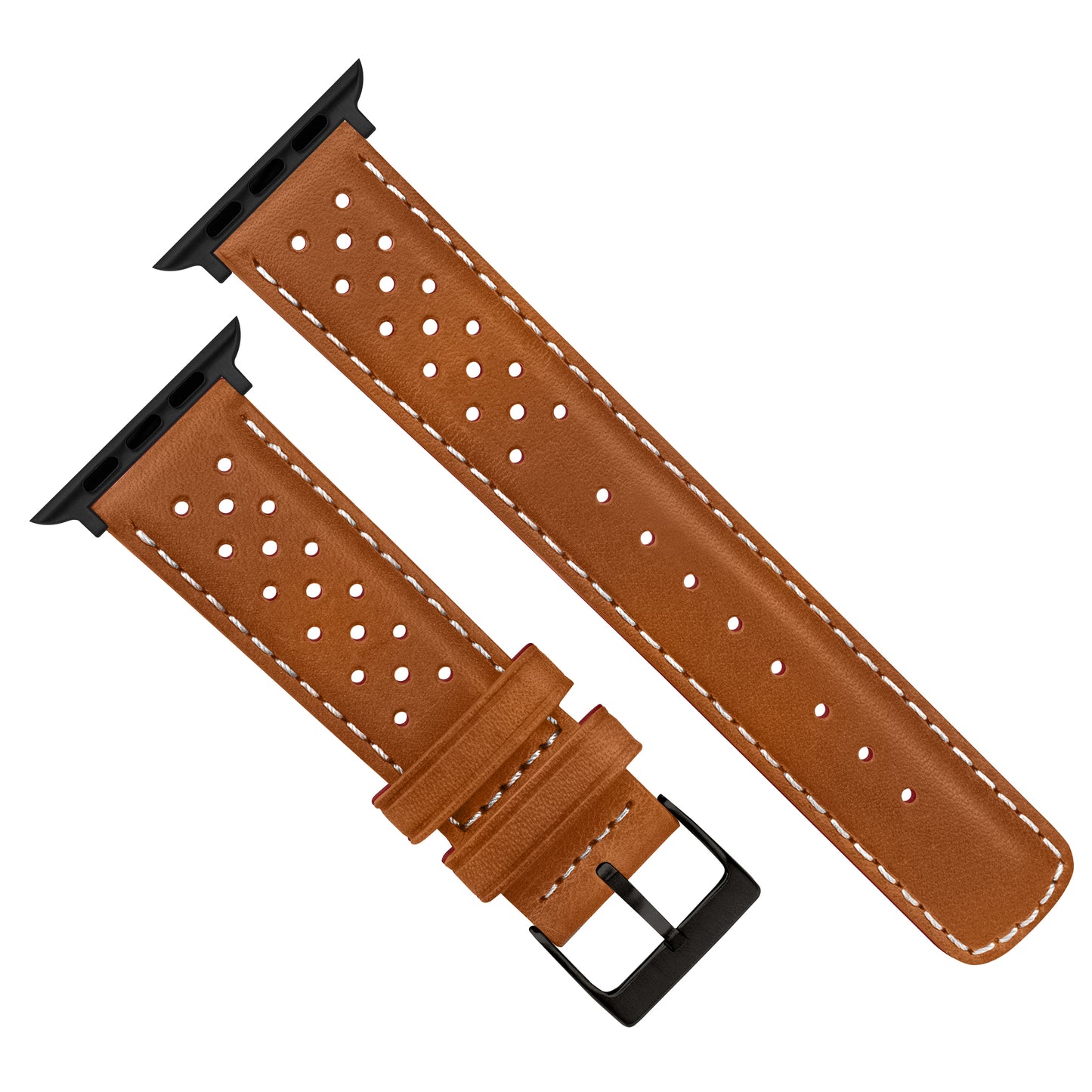 Apple Watch Caramel Brown Linen Stitch Racing Horween Leather Watch Band