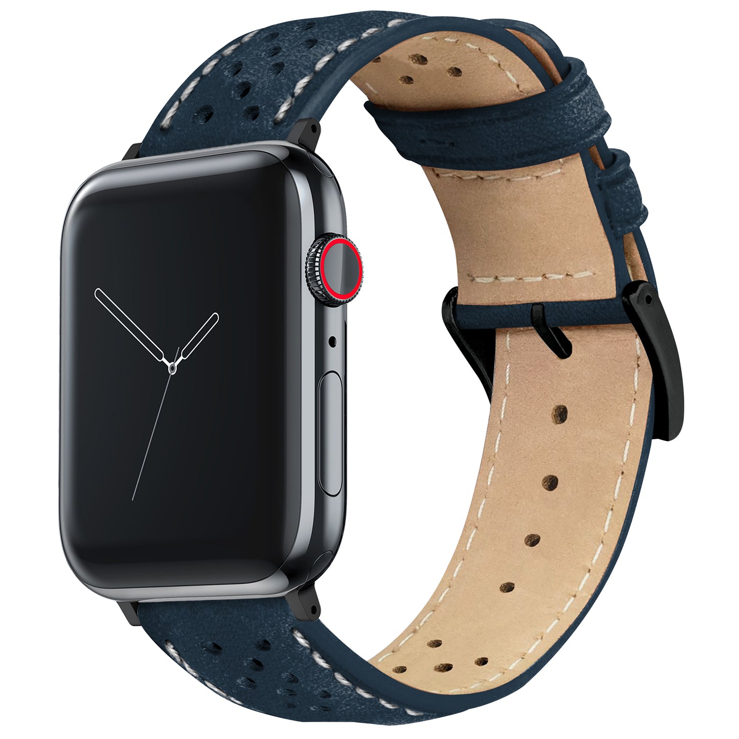 Apple Watch Navy Blue Linen Stitch Racing Horween Leather Watch Band