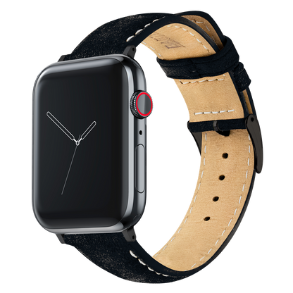 Apple Watch | Black Suede & Linen White Stitching - Barton Watch Bands