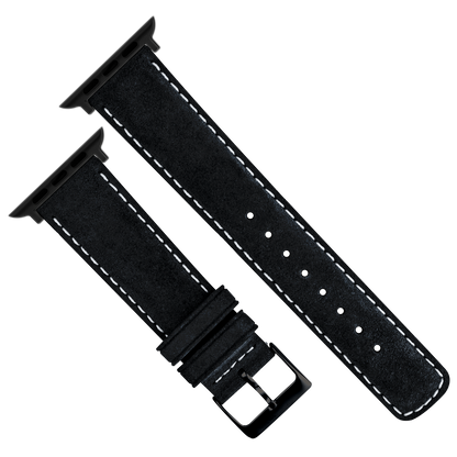 Apple Watch | Black Suede & Linen White Stitching - Barton Watch Bands
