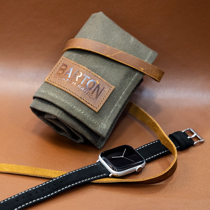 Apple Watch | Black Suede & Linen White Stitching - Barton Watch Bands
