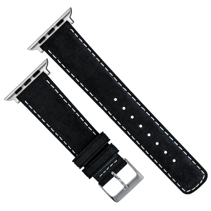Apple Watch | Black Suede & Linen White Stitching - Barton Watch Bands