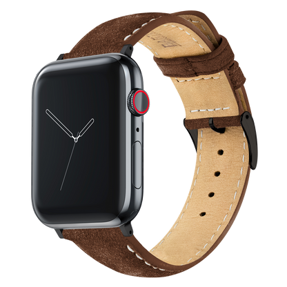 Apple Watch | Chocolate Brown Suede & Linen White Stitching - Barton Watch Bands