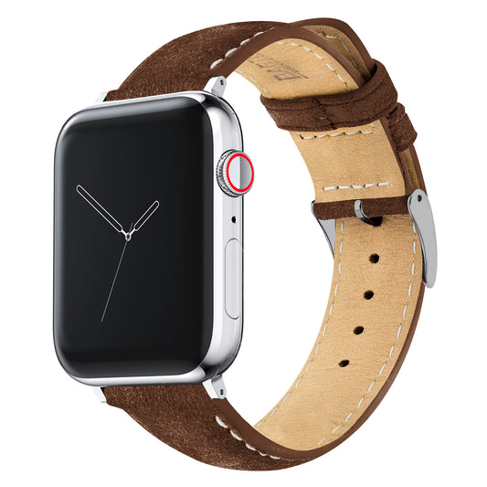 Apple Watch | Chocolate Brown Suede & Linen White Stitching - Barton Watch Bands