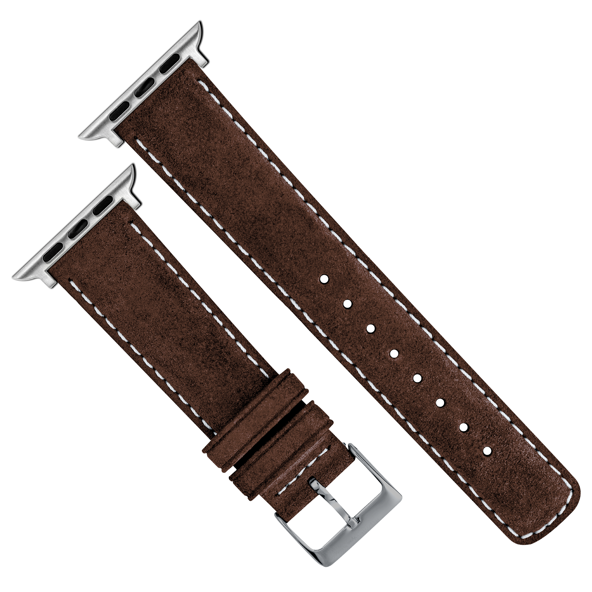 Apple Watch | Chocolate Brown Suede & Linen White Stitching - Barton Watch Bands