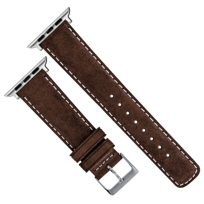 Apple Watch | Chocolate Brown Suede & Linen White Stitching - Barton Watch Bands