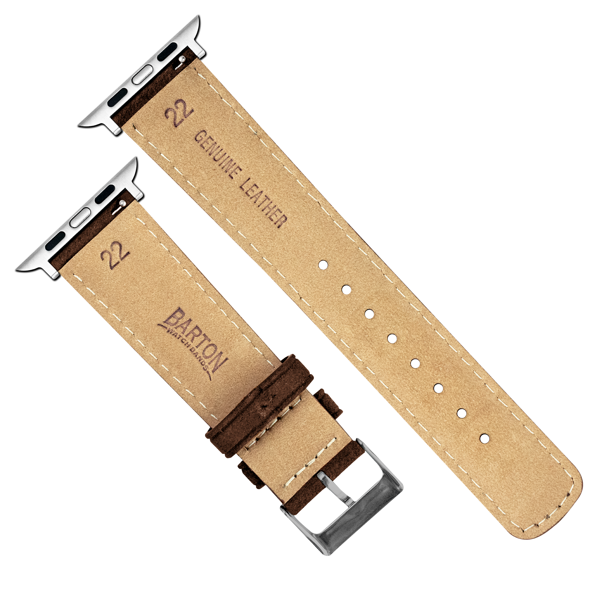 Apple Watch | Chocolate Brown Suede & Linen White Stitching - Barton Watch Bands