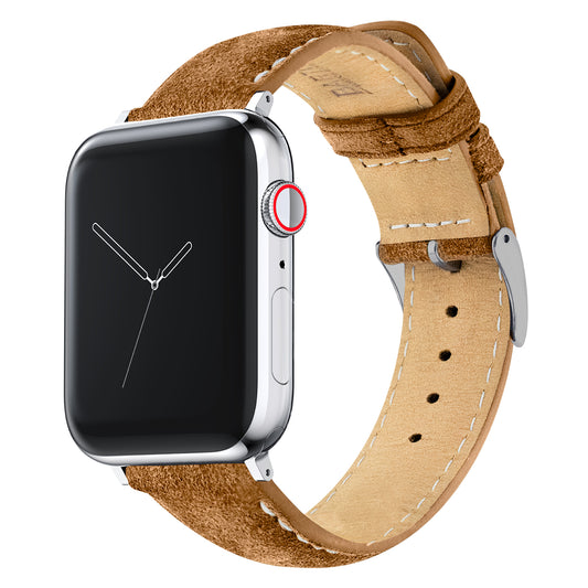 Apple Watch | Cognac Brown Suede & Linen White Stitching - Barton Watch Bands