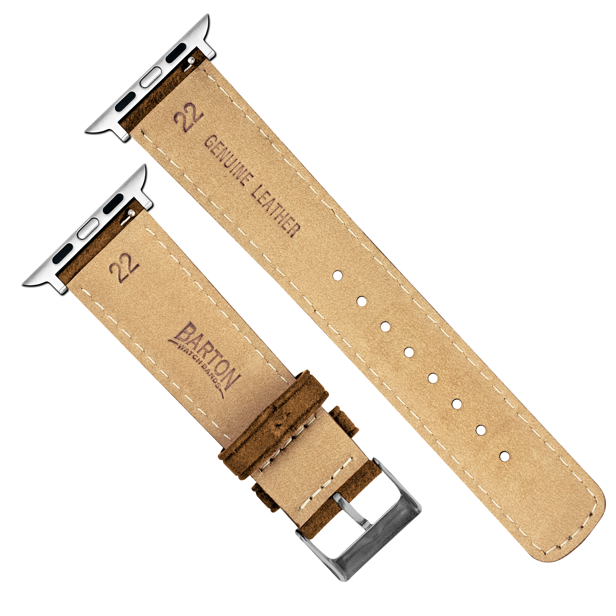 Apple Watch | Cognac Brown Suede & Linen White Stitching - Barton Watch Bands