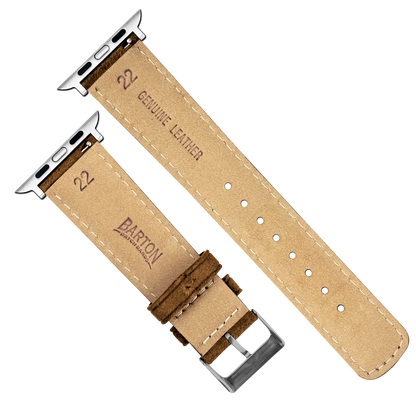 Apple Watch | Cognac Brown Suede & Linen White Stitching - Barton Watch Bands