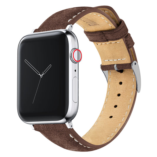 Apple Watch | Root Brown Suede & Linen White Stitching - Barton Watch Bands