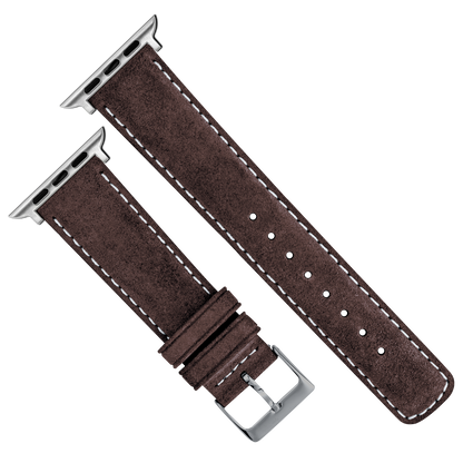 Apple Watch | Root Brown Suede & Linen White Stitching - Barton Watch Bands