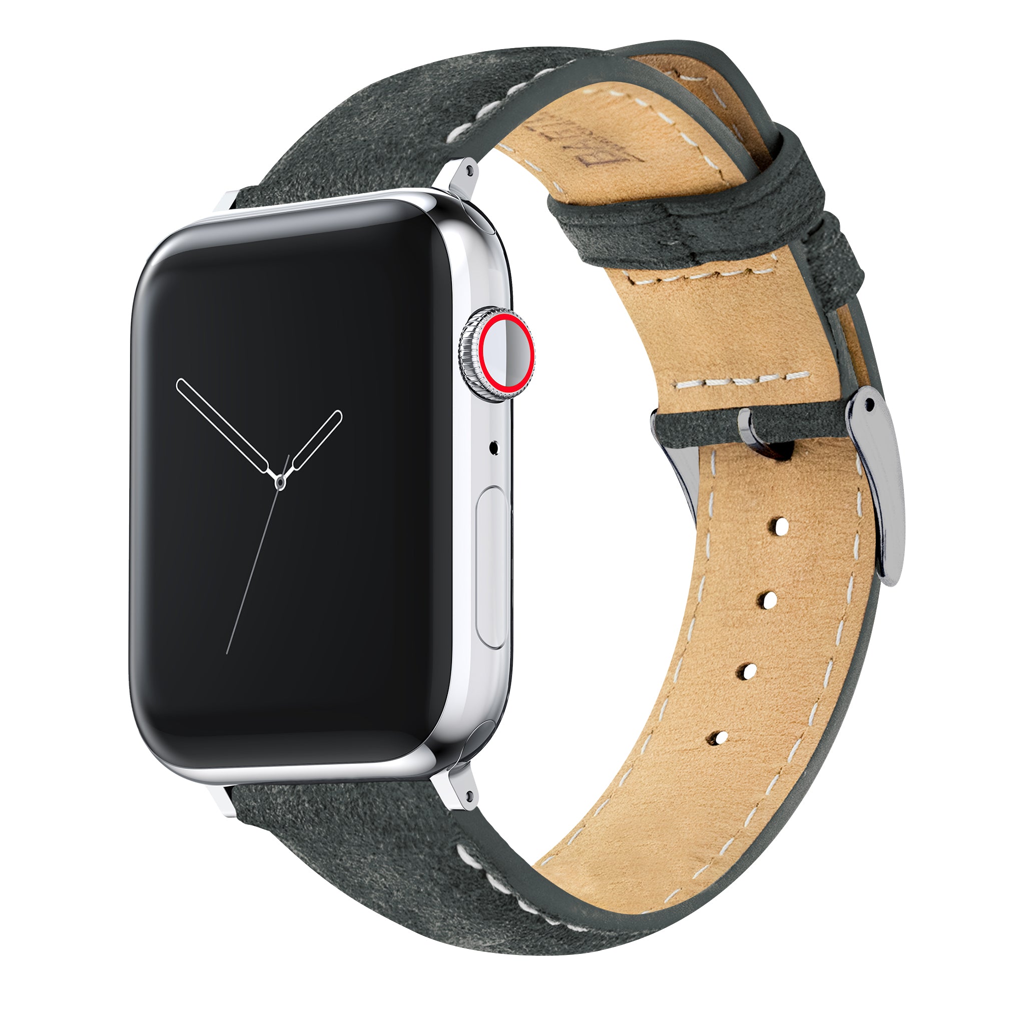 Apple Watch Slate Grey Italian Suede Linen White Stitching Watch Band