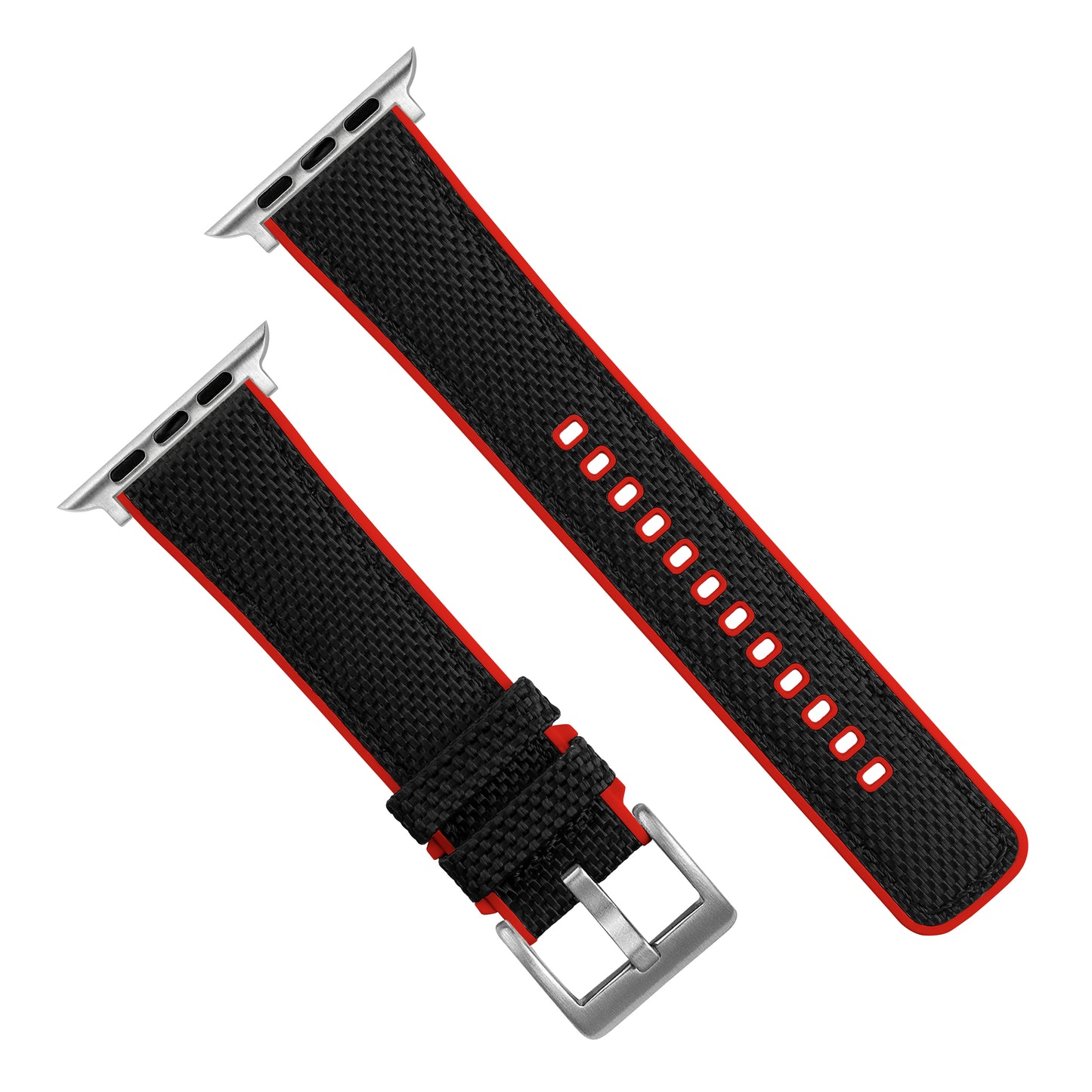 Apple Watch Black Cordura Fabric And Crimson Red Silicone Hybrid Watch Band