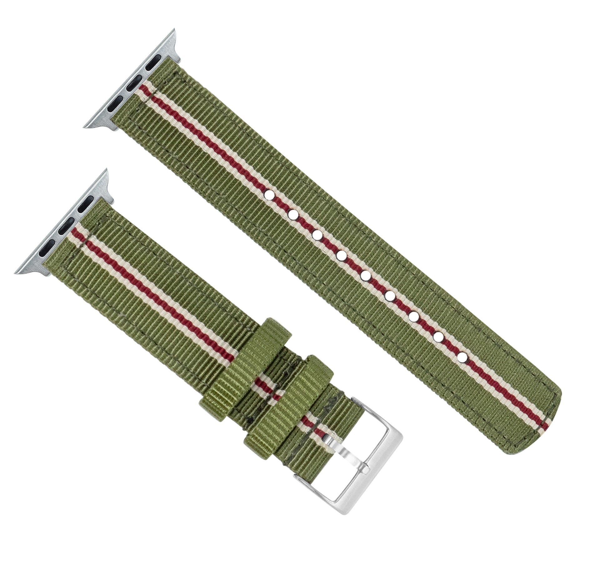 Apple Watch | Two-piece NATO style | Army Green & Crimson - Barton Watch Bands