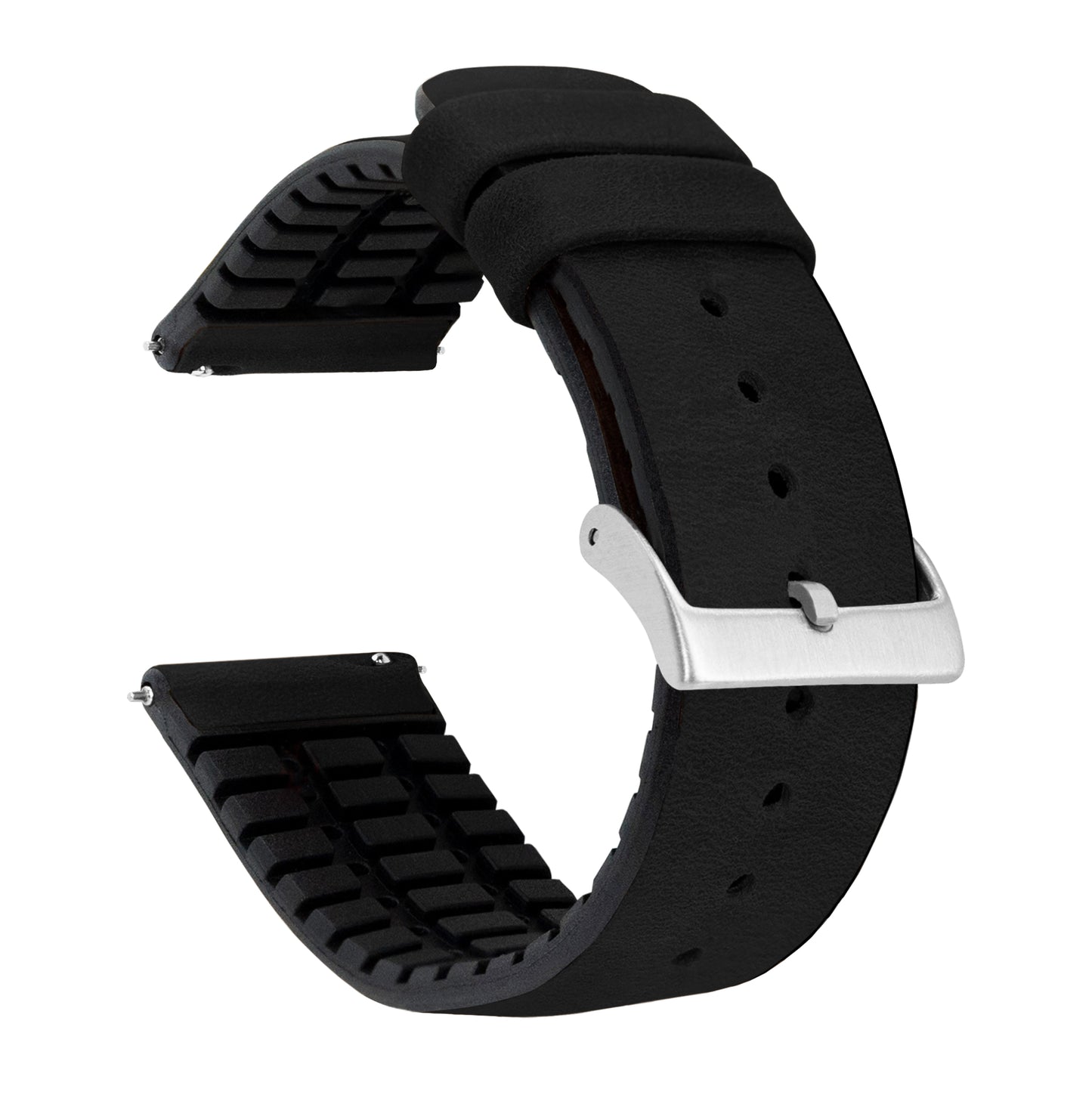 Black Leather and Rubber Hybrid - Barton Watch Bands
