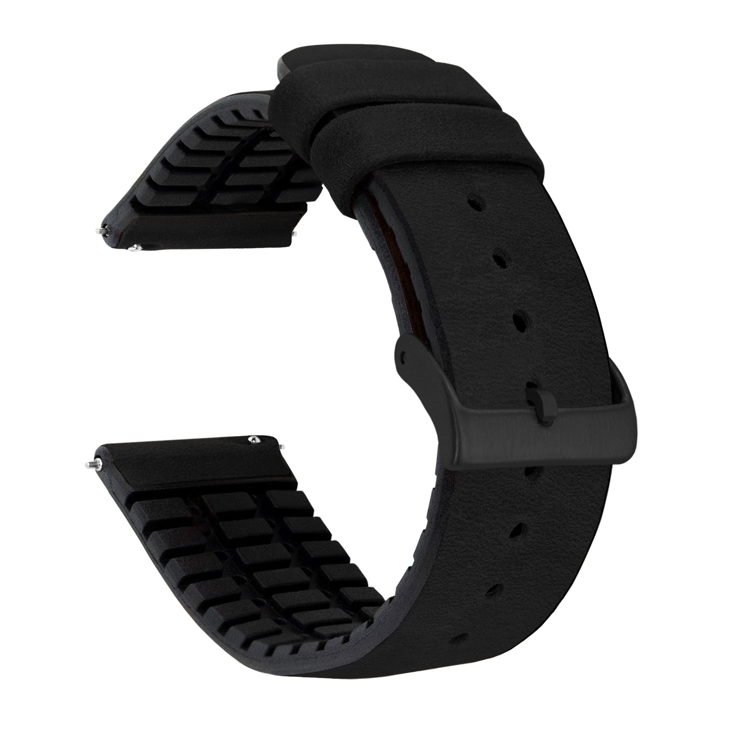 Black Leather and Rubber Hybrid - Barton Watch Bands