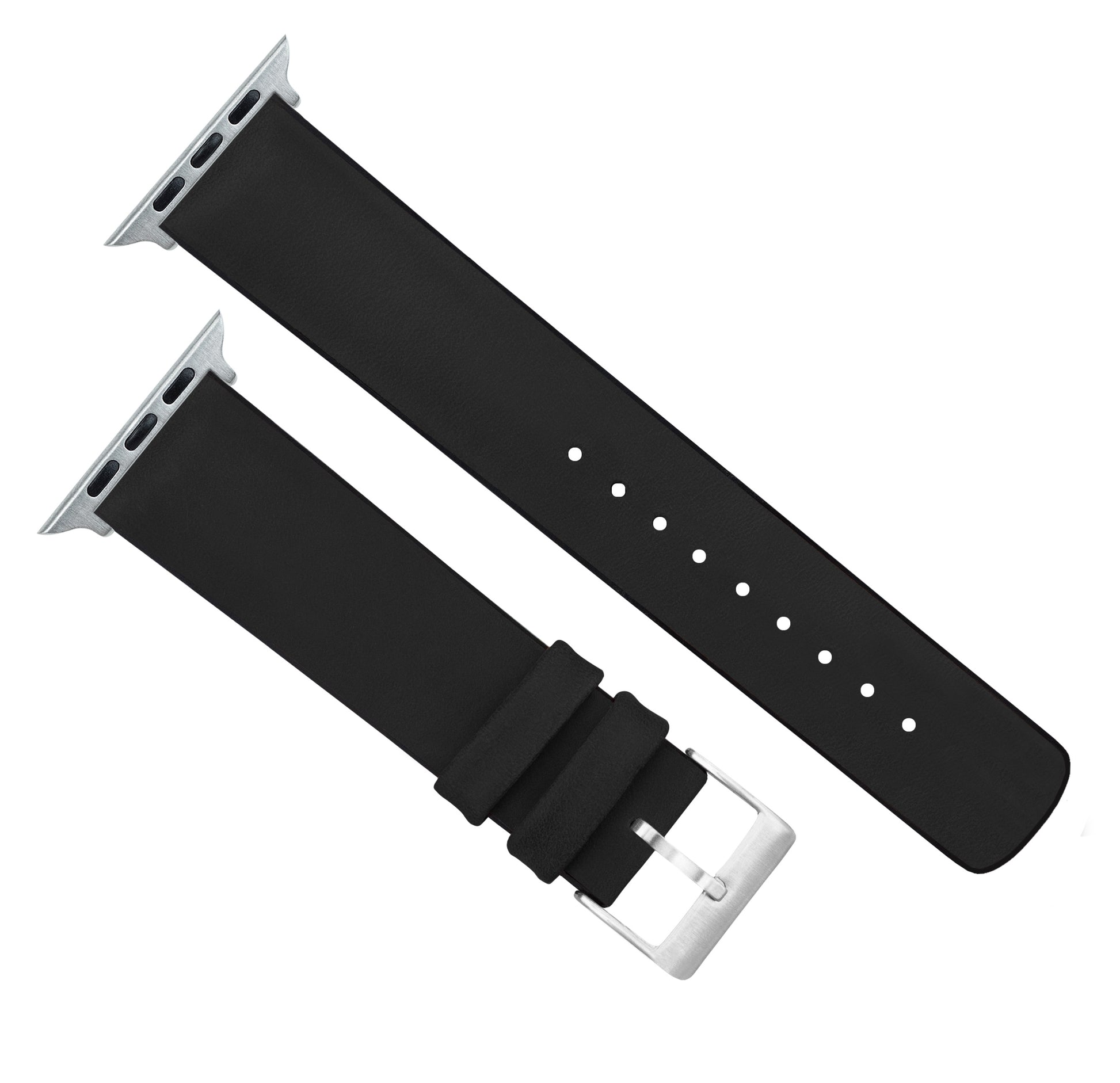 Obsidian Black Leather & Rubber Hybrid Apple Watch Band