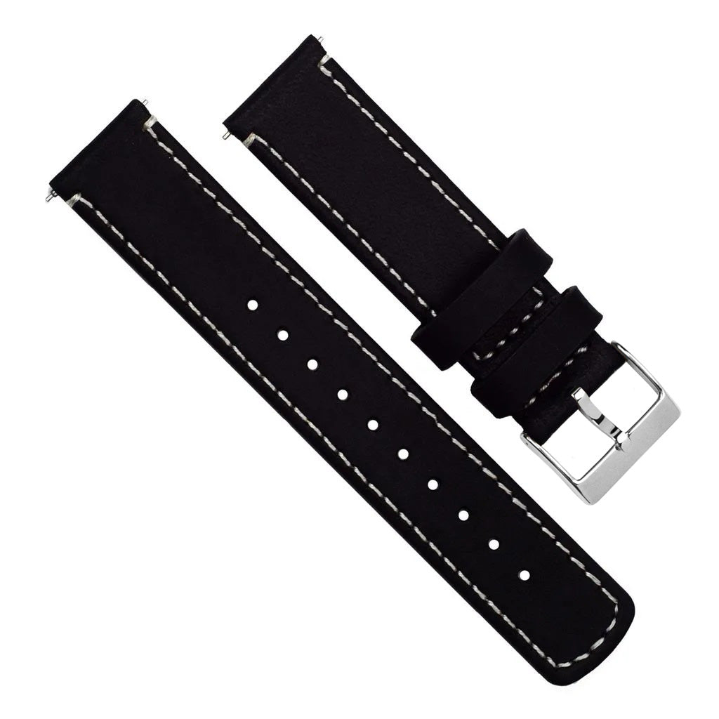 Samsung Galaxy Watch5 | Black Leather & Linen White Stitching - Barton Watch Bands