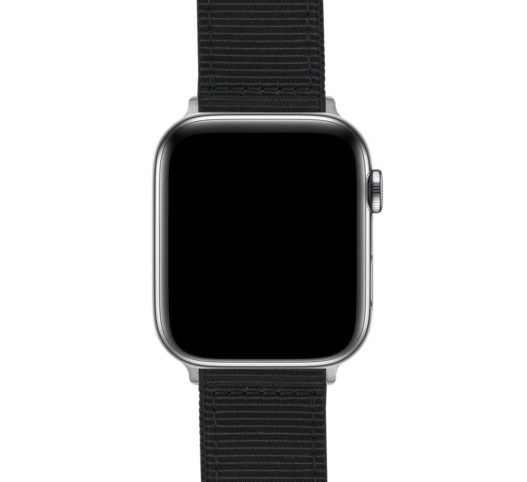 Two-Piece NATO Style Watch Band / Strap for Apple Watch in Smoke & Black Bond w/ Stainless Steel Buckle | Barton