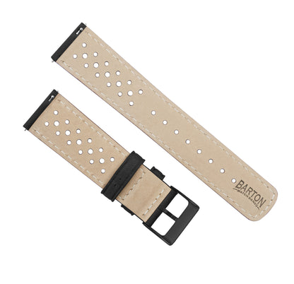 Black Linen Stitch Racing Horween Leather Watch Band