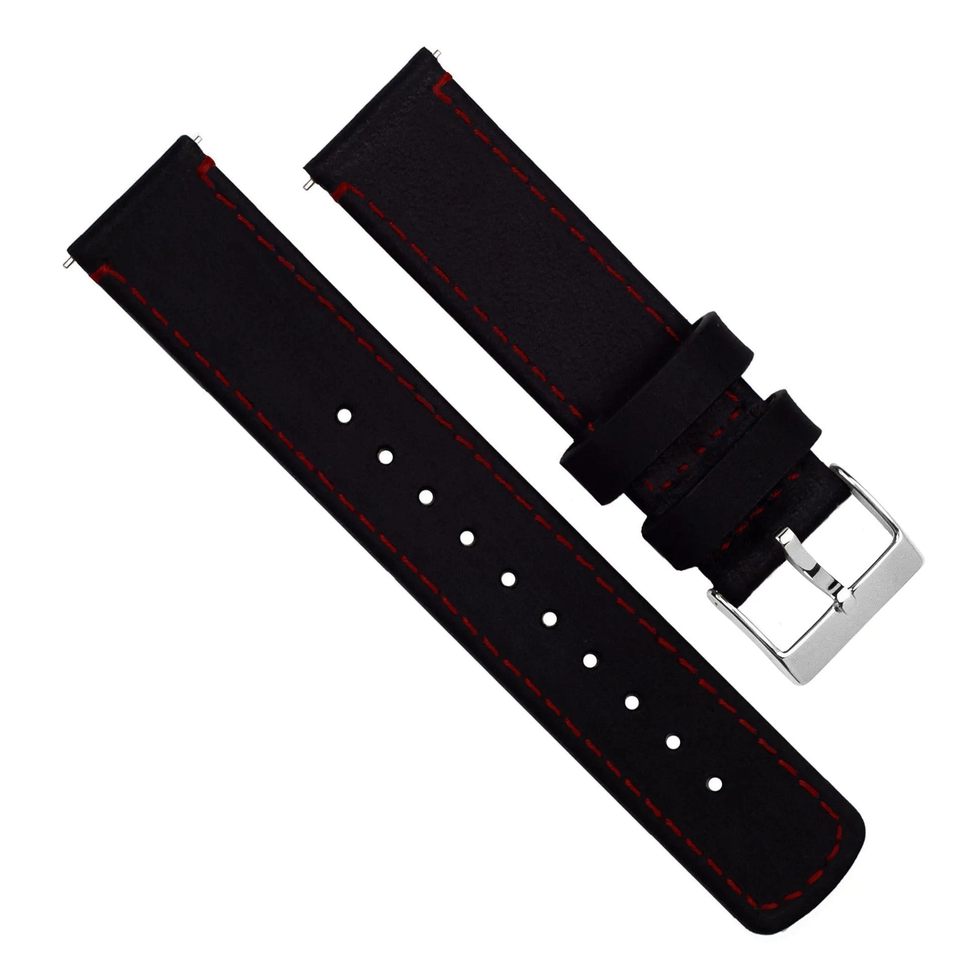 Samsung Galaxy Watch5 | Black Leather & Crimson Red Stitching - Barton Watch Bands