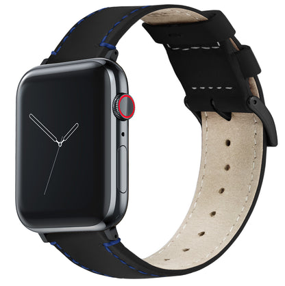Apple Watch | Black Leather & Blue Stitching - Barton Watch Bands