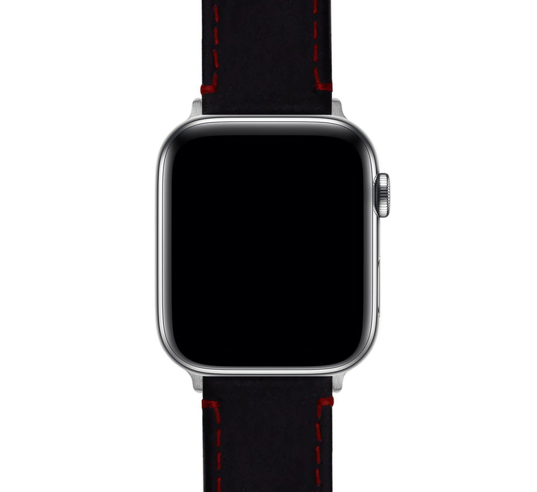 Apple Watch | Black Leather & Crimson Red Stitching - Barton Watch Bands