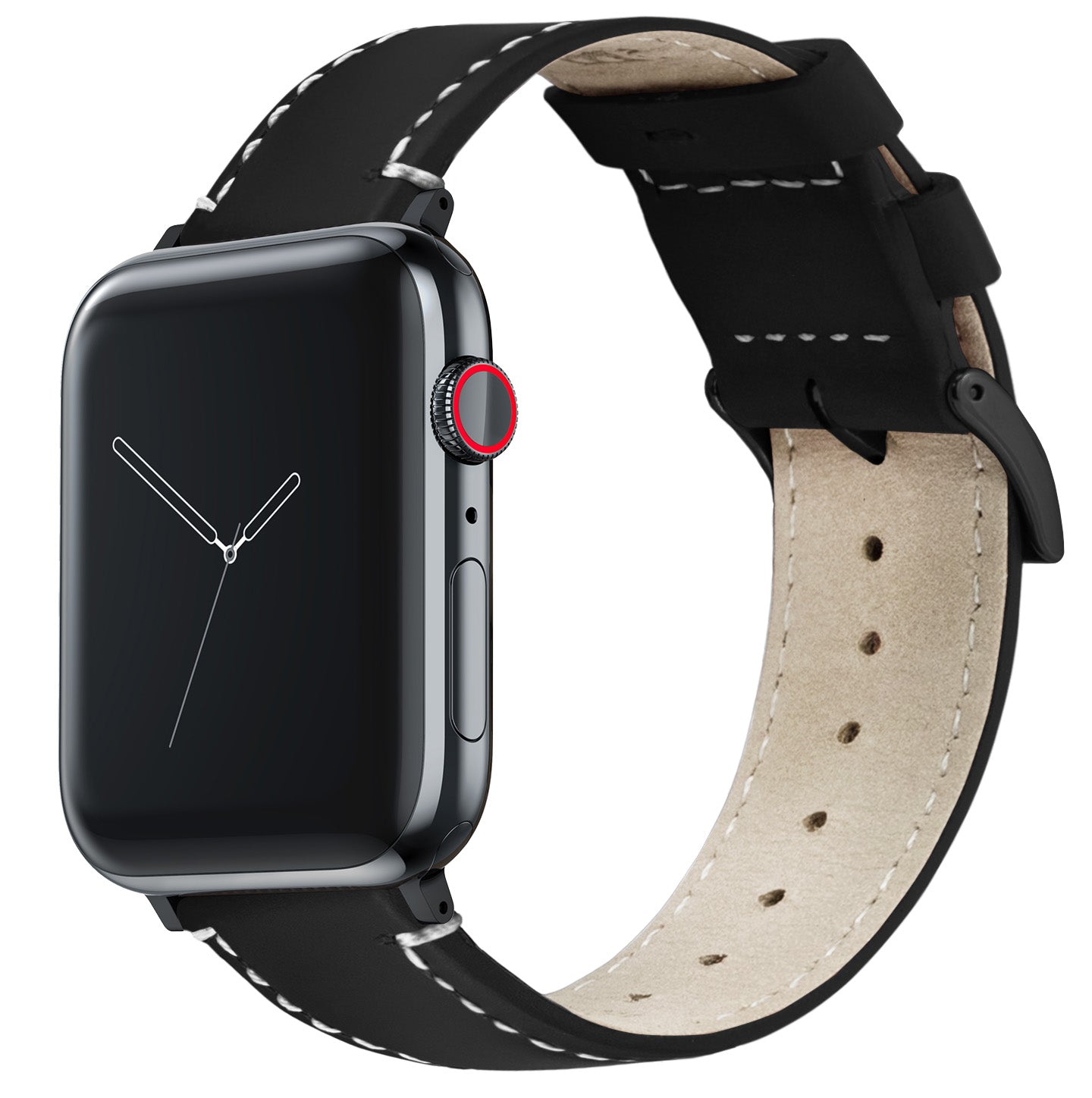 Apple Watch | Black Leather & Linen White Stitching - Barton Watch Bands