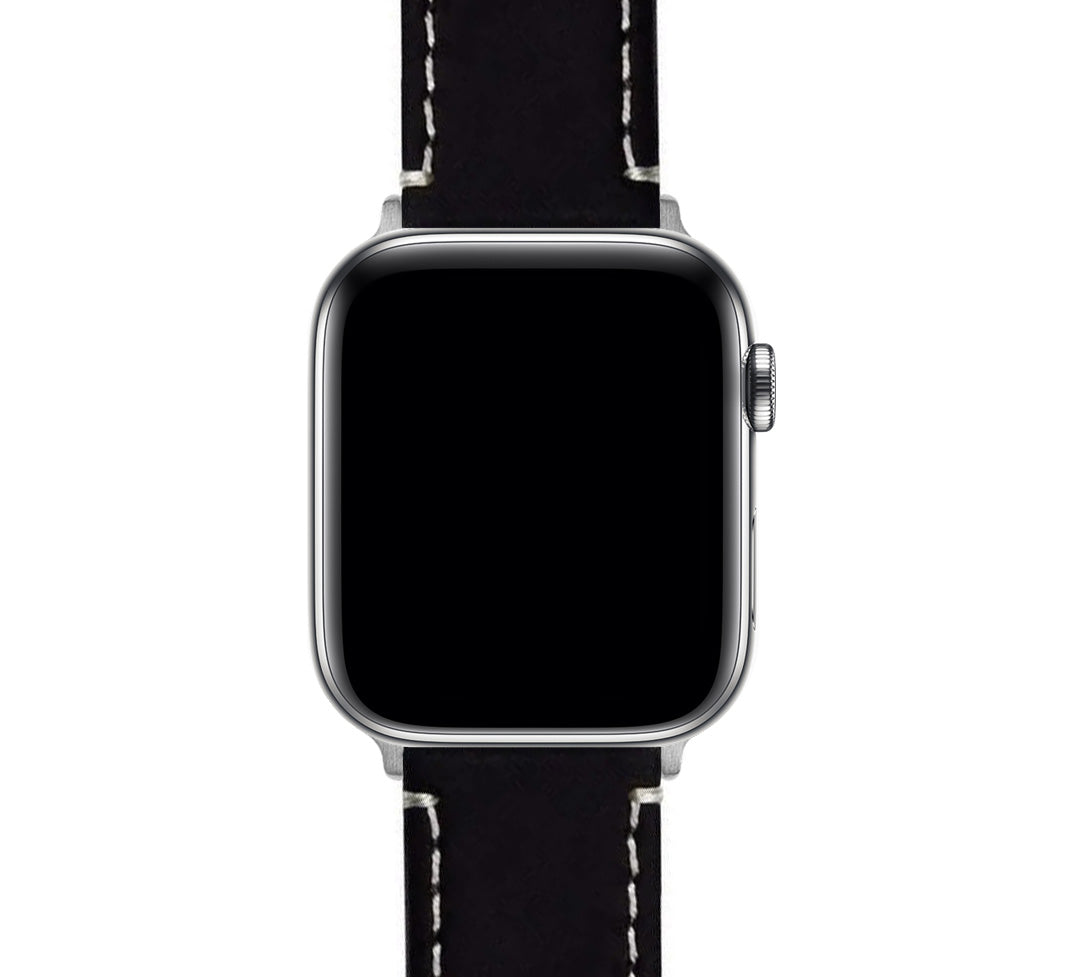 Apple Watch | Black Leather & Linen White Stitching - Barton Watch Bands