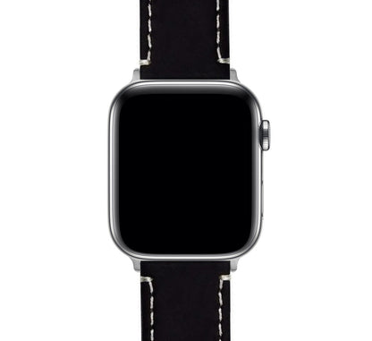 Apple Watch | Black Leather & Linen White Stitching - Barton Watch Bands