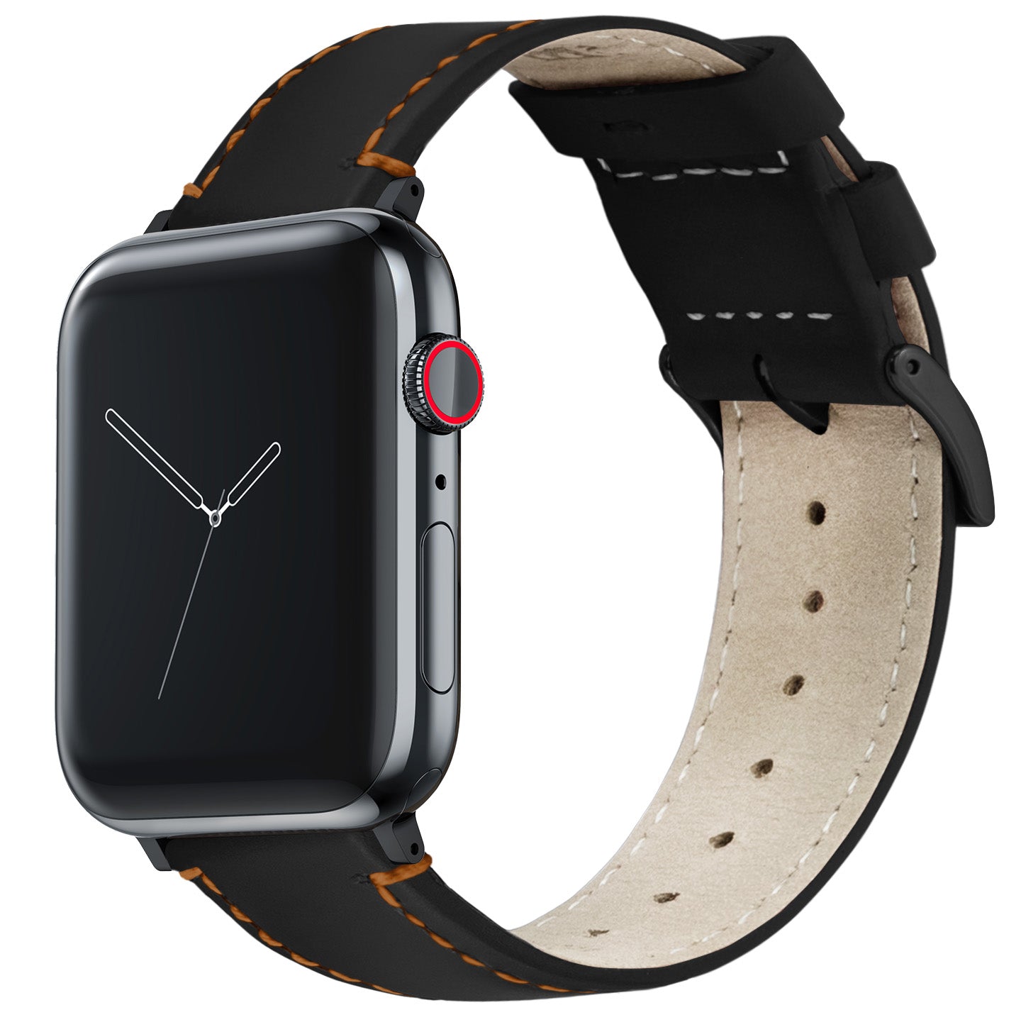 Apple Watch | Black Leather & Orange Stitching - Barton Watch Bands