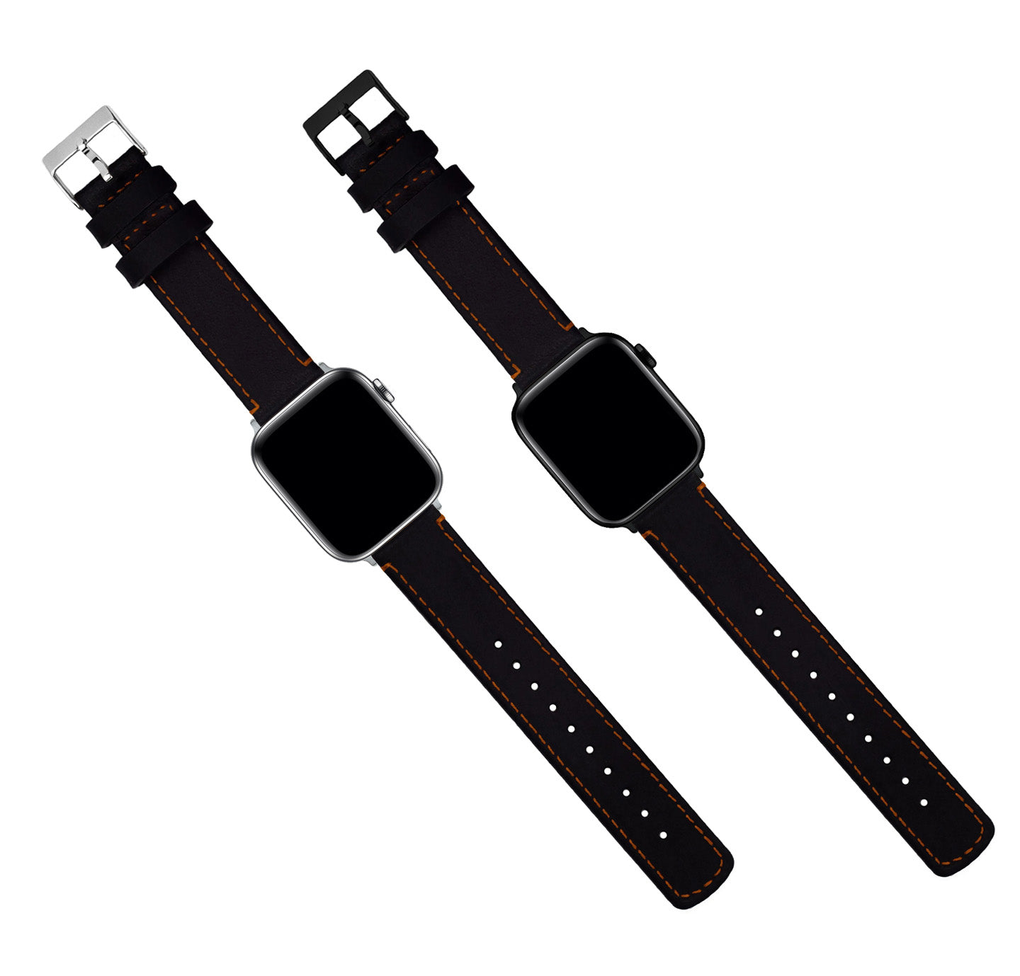 Apple Watch | Black Leather & Orange Stitching - Barton Watch Bands