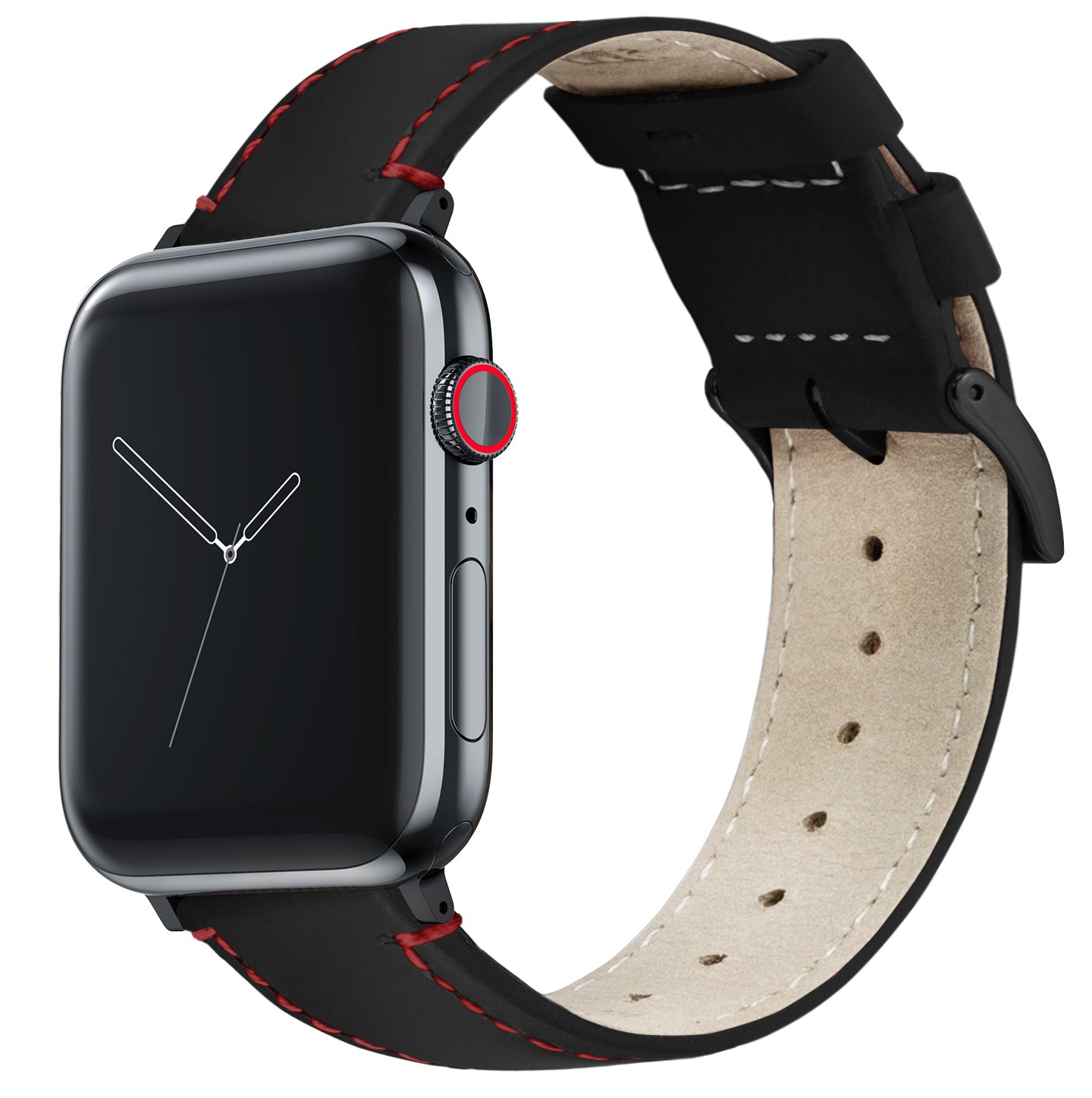 Apple Watch | Black Leather & Crimson Red Stitching - Barton Watch Bands