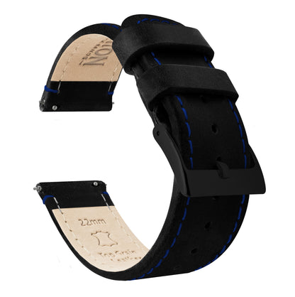 Samsung Galaxy Watch3 | Black Leather & Blue Stitching - Barton Watch Bands