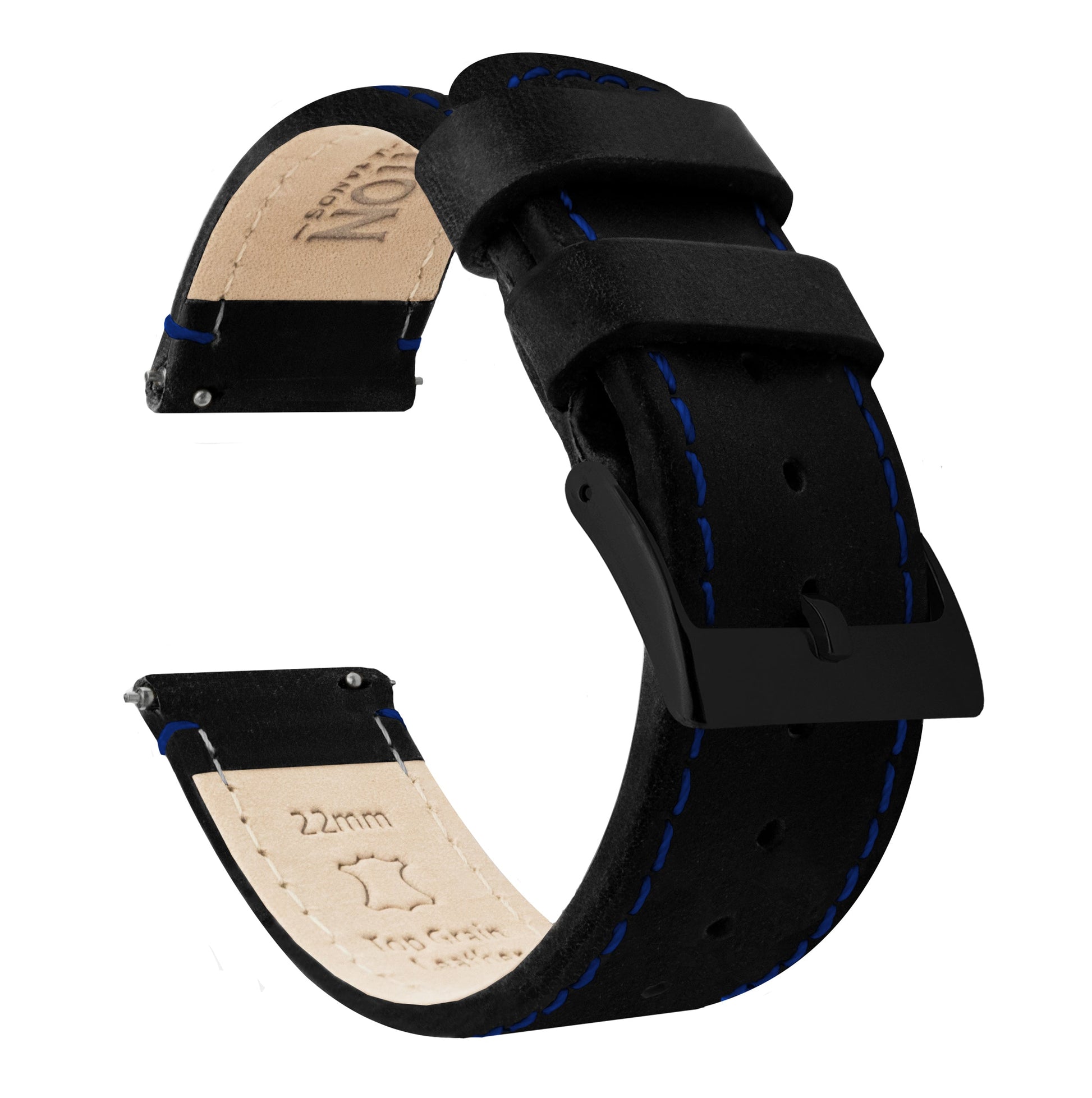 Samsung Galaxy Watch5 | Black Leather & Blue Stitching - Barton Watch Bands