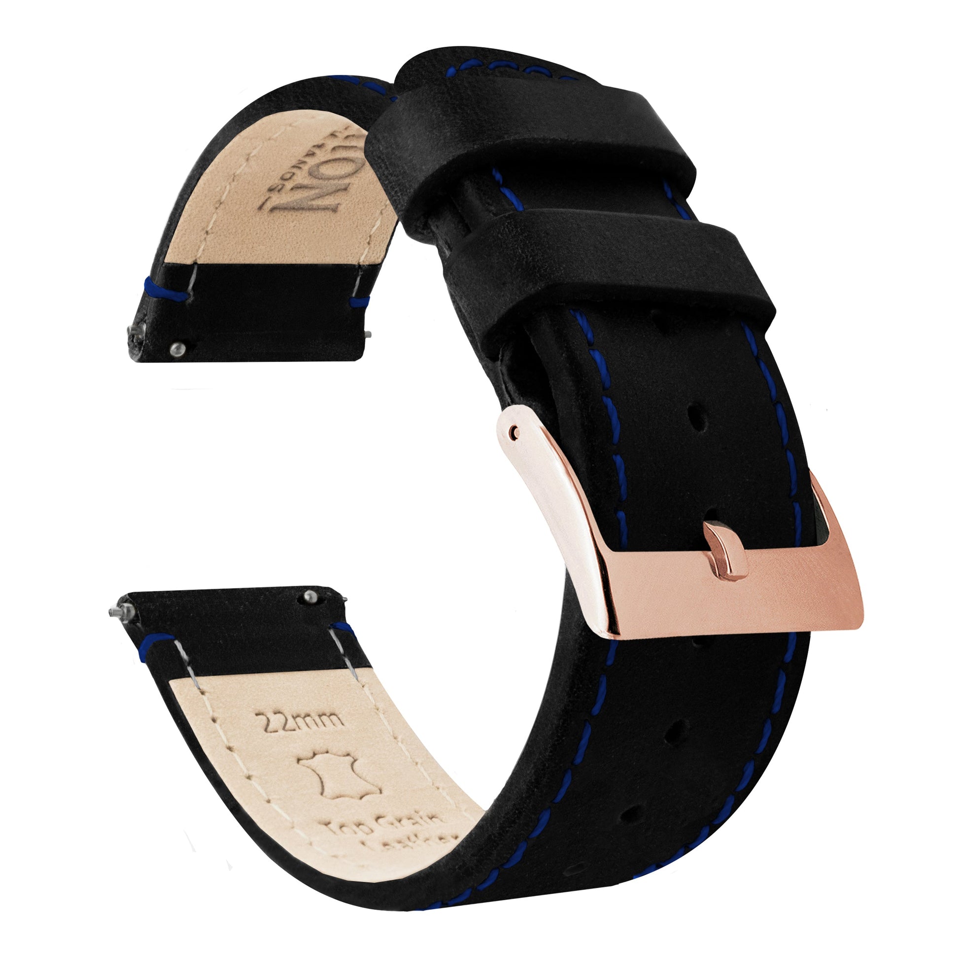 Samsung Galaxy Watch5 | Black Leather & Blue Stitching - Barton Watch Bands