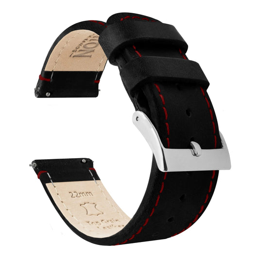 Samsung Galaxy Watch4 | Black Leather & Crimson Red Stitching - Barton Watch Bands