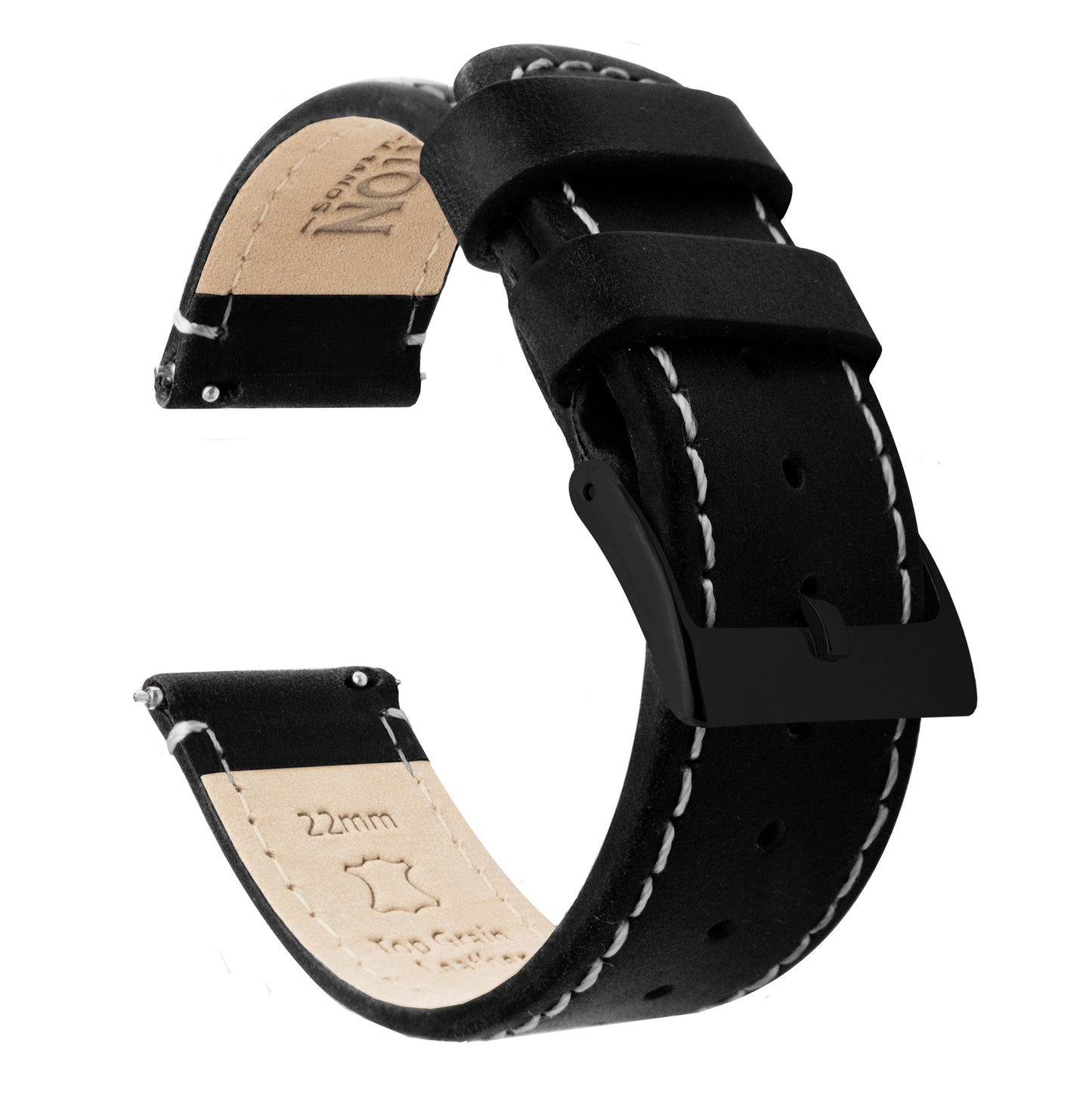 Samsung Galaxy Watch4 | Black Leather & Linen White Stitching - Barton Watch Bands